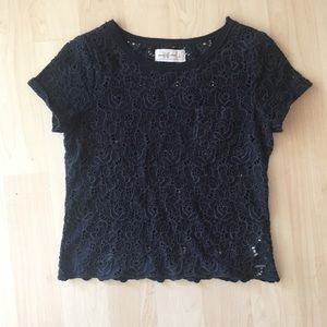 Abercrombie navy blue floral cutout shirt